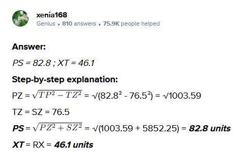 PX, PY, and PZ are the perpendicular bisectors of ARST. Find PS and XT.
PS=
XT=
