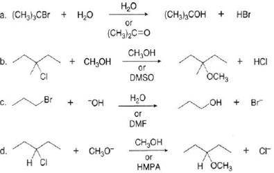 For the following reaction,use the identity of the alkyl halide and nucleophile to determine which s