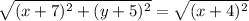 \sqrt{(x+7)^2+(y+5)^2}=\sqrt{(x+4)^2}