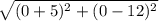 \sqrt{(0+5)^2+(0-12)^2}