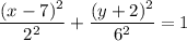 \displaystyle \frac{(x-7)^2}{2^2}+\frac{(y+2)^2}{6^2}=1