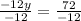 \frac{-12y}{-12}=\frac{72}{-12}