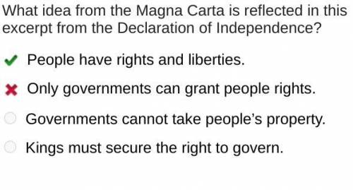 What idea from the Magna Carta is reflected in this excerpt from the Declaration of Independence?

P
