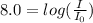 8.0 = log(\frac{I}{I_{0}})