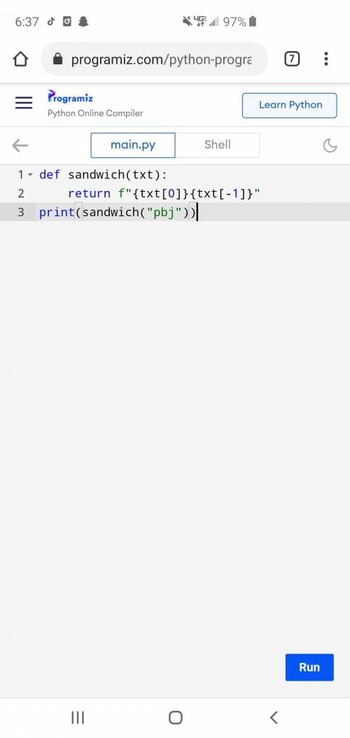 PYTHON 7.1.6: Sandwich Sandwiches (codehs)

In this exercise, write a function called sandwich which