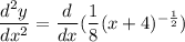 \dfrac{d^2y}{dx^2}=\dfrac{d}{dx}(\dfrac18(x+4)^{-\frac12})