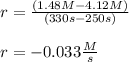 r=\frac{(1.48M-4.12M)}{(330s-250s)}\\\\r=-0.033\frac{M}{s}