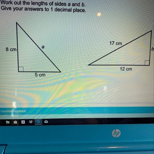 Work out the lengths of sides a and b.

Give your answers to 1 decimal place.
17 cm
8 cm
12 cm
1
5 c