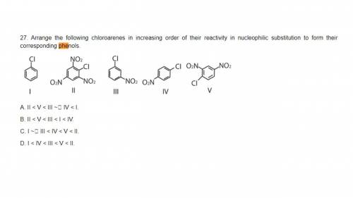 Arrange the following chloroarenes in increasing order of their reactivity in nucleophilic substitut