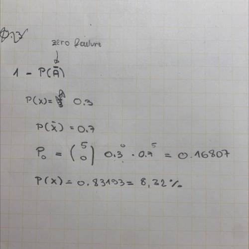 Find the probability of at least one

failure in five trials of a binomial
experiment in which the p