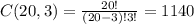 C(20,3)=\frac{20!}{(20-3)!3!}=1140\\\\