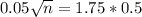 0.05\sqrt{n} = 1.75*0.5