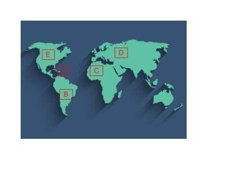 Select the correct answer.

Five locations are marked on the world map. Which location is most prone