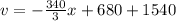 v = -\frac{340}{3}x +680+1540