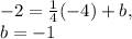 -2=\frac{1}{4}(-4)+b,\\b=-1