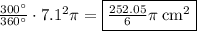 \frac{300^{\circ}}{360^{\circ}}\cdot 7.1^2\pi=\fbox{$\frac{252.05}{6}\pi\:\mathrm{cm^2}$}