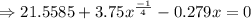 \Rightarrow 21.5585+3.75x^{\frac{-1}{4} }-0.279x=0