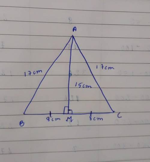 *The length of the congruent sides of an isosceles triangle is 17cm. If the base of the triangle is