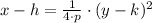 x-h = \frac{1}{4\cdot p}\cdot (y-k)^{2}