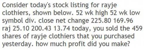 Today, you sold the 459 shares of Rayje Clothiers that you purchased yesterday. How much profit did