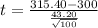 t = \frac{315.40-300 }{\frac{43.20}{\sqrt{100} } }