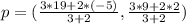 p = (\frac{3*19+2*(-5)}{3+2},\frac{3*9+2*2}{3+2}  ) 