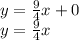 y =  \frac{9}{4} x + 0 \\ y =  \frac{9}{4} x