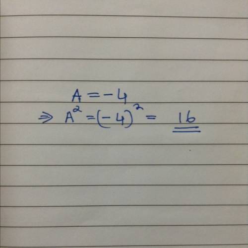 Evaluate a2 for a = -4. a.) -16 b.) -8 c.) 8 d.) 16