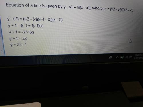 What is the equation of the line that contains the two points (0,-1) and (-1,-3)?