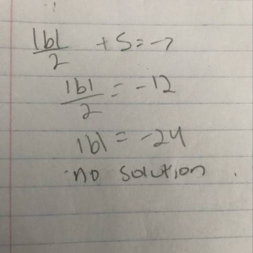 Solve the inequality |b|/2 + 5 = -7