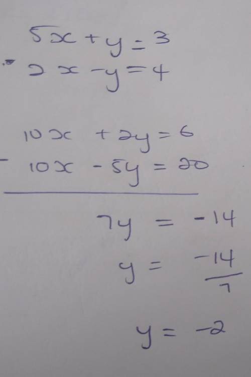 2. 5x + y = 3
2x - y = 4