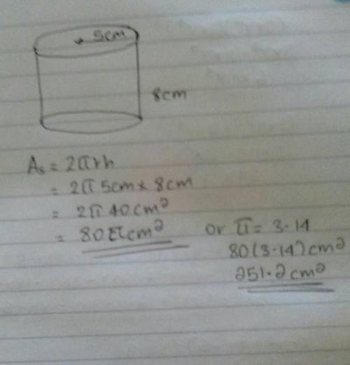 3. Find the surface area of the cylinder shown below.