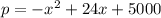 p=-x^2+24x+5000