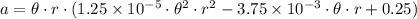 a = \theta\cdot r \cdot (1.25\times 10^{-5}\cdot \theta^{2}\cdot r^{2}-3.75\times 10^{-3}\cdot \theta\cdot r +0.25)