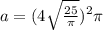 a= (4 \sqrt{\frac{25}{\pi } })^{2} \pi