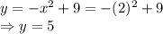 y=-x^2+9=-(2)^2+9\\\Rightarrow y=5