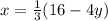 x = \frac{1}{3}(16 - 4y)