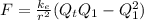 F = \frac{k_e}{r^2} (Q_tQ_1 - Q_1^2)
