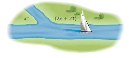 Atributary joins a river at an angle. find the value of x.