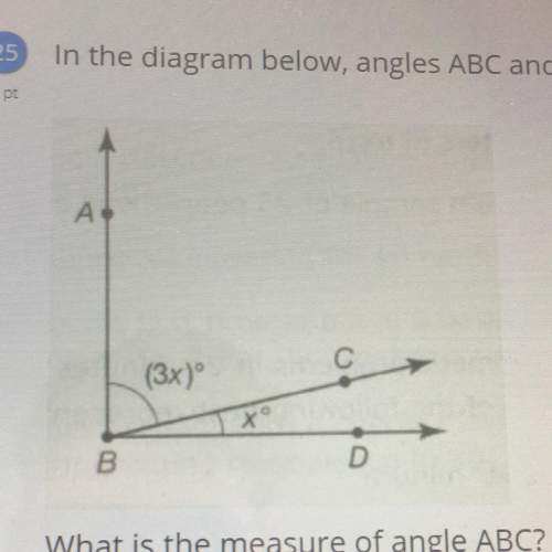 In the diagram below, angles abc and cbd are complementary.  what is the measure of angl