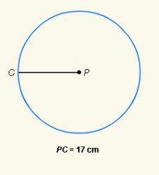 What is the circumference of circle p? express your answer in terms of π (pi).