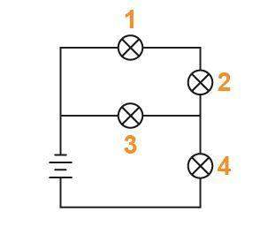 Linh builds a circuit from the diagram shown. which bulb could linh remove from the circuit to make