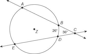 Circle z is intersected by ac←→ and ce←→. what is the measure of ae?