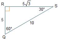 Given right triangle qrs, what is the value of sin(30°)?  a.)sq rt of 3/ 3 b.) 1/2