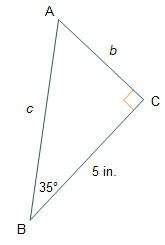 Which equation can be used to solve for c?  a. c=(5)cos(35) b. c= 5 / cos(35