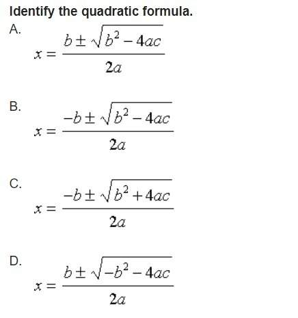 Identify the quadratic formula.