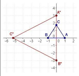 Identify a sequence of transformation that maps triangle abc onto triangle a"b"c" in the image below