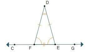 (geometry. real pls) triangle def is an isosceles, so def = dfe.angle def measures 75°.