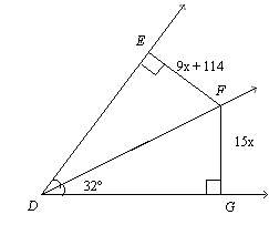 Df bisects ∠edg find the value of x. the diagram is not to scale. a. 285 b. 4/19 c