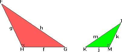 Triangle fgh is similar to jkm.if f = 14.4 cm, g = 16.56 cm, h = 25.92 cm, and k = 9.2 c